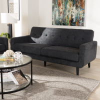 Baxton Studio R2017-Dark Grey-SF Carina Mid-Century Modern Dark Grey Fabric Upholstered Sofa